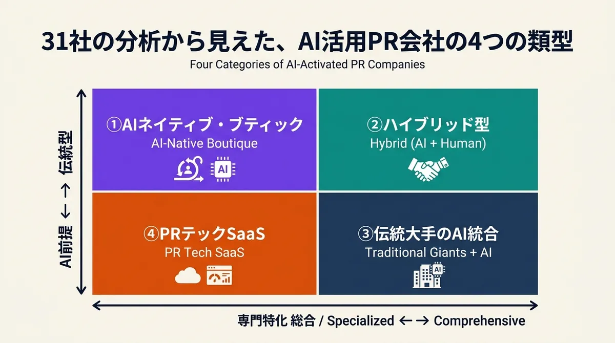 31社の分析から見えた、AI活用PR会社の4つの類型