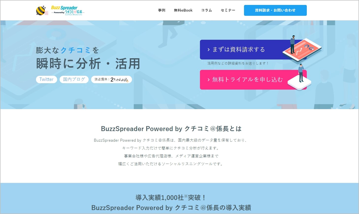 BuzzSpreader Powered by クチコミ@係長の公式サイトトップページ、クチコミ分析・活用ツールの紹介