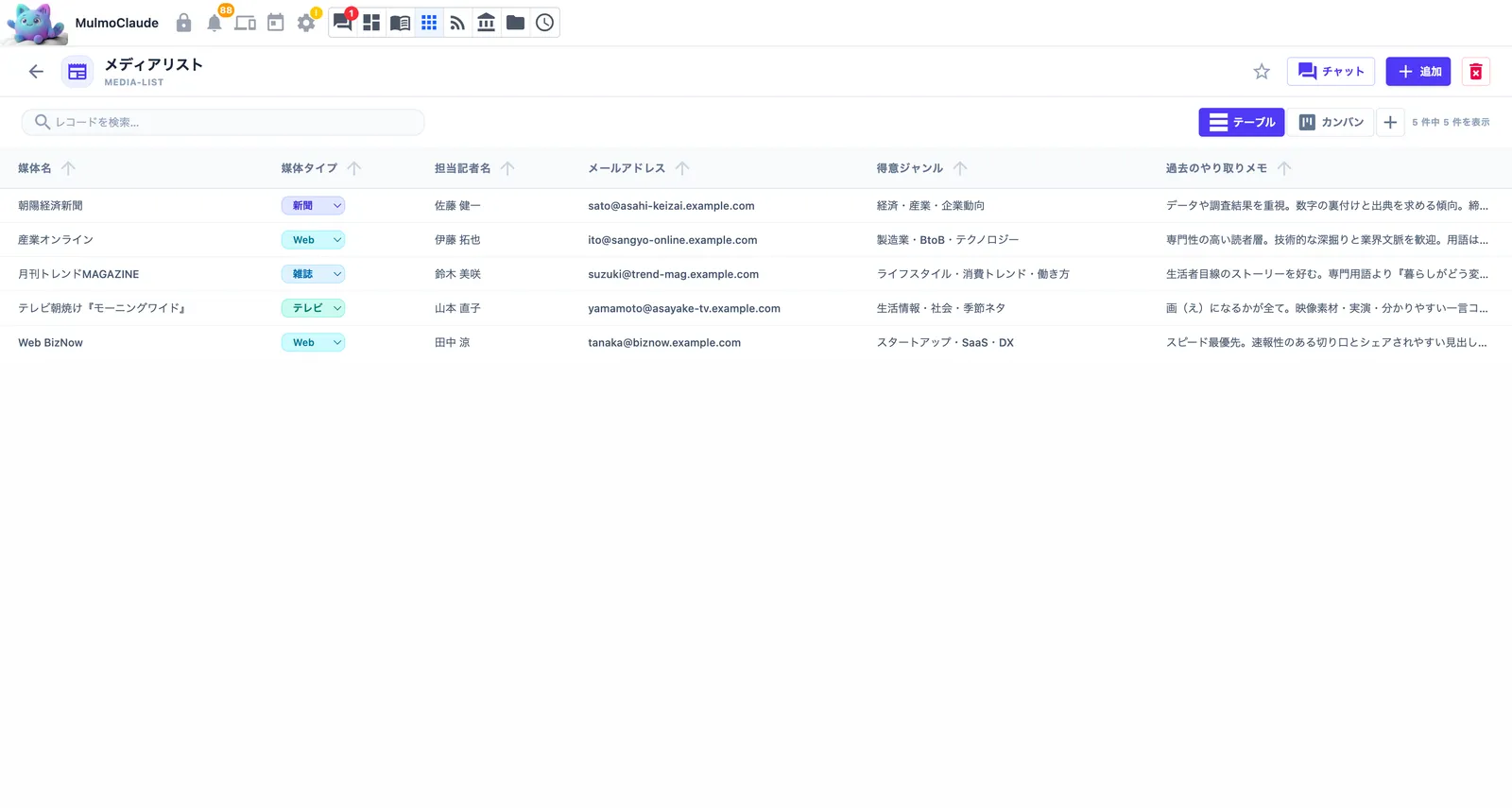 メディアリストなど構造化データを会話から作成可能