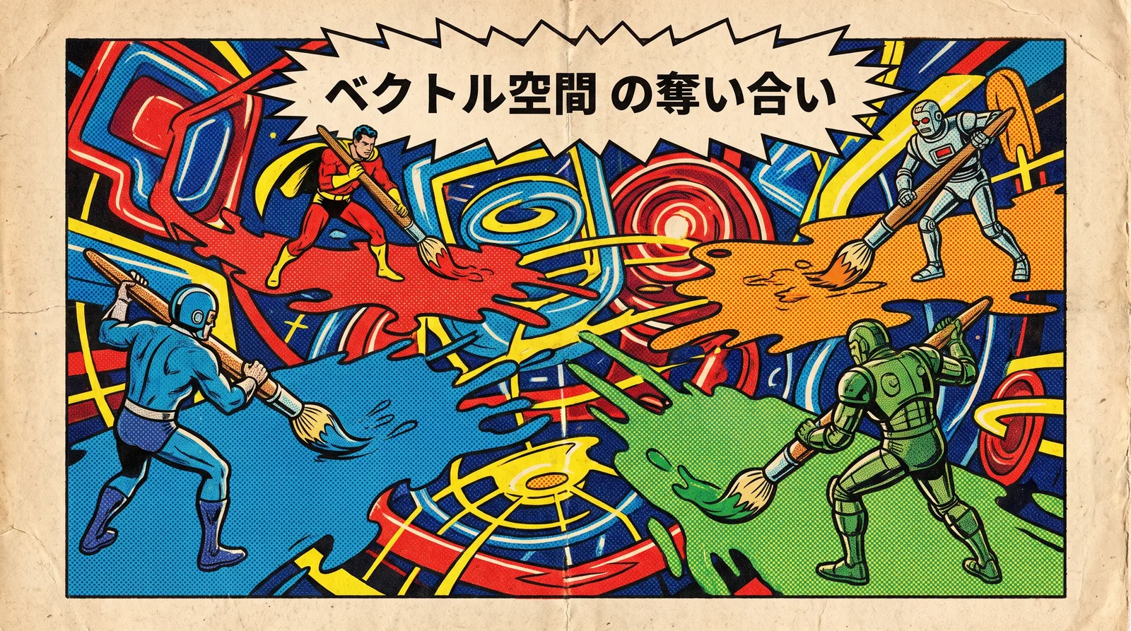 AIの意味の地図(ベクトル空間)で競合が先に自社の色を塗り進めているイメージ図。まず測って様子を見る間も競合は前進している